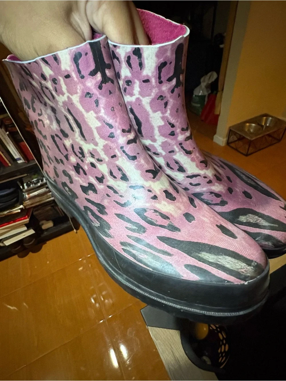 BONGO Pink Leopard-Print Rain Ankle Boots